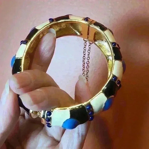 J crew muilt colors black blue tan with a Gold-toned enamel bracelet VTG - Picture 5 of 15